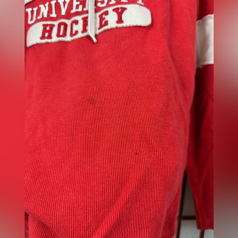 Adidas Boston University Hockey Red White Distressed Team Long Sleeve Sweatshirt - Picture 7 of 7